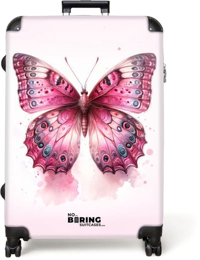 NoBoringSuitcases.com® - Koffer groot - Reiskoffer lichtgewicht - Gedetailleerde close-up van een roze vlinder - Rolkoffer met 4 wielen - Grote trolley XL - 98 liter bagage