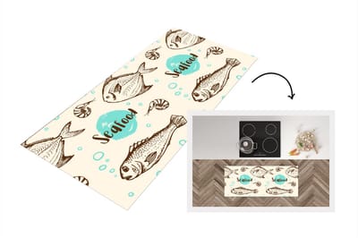 Keukenloper - Loper keuken - Eten - Patronen - Vissen - 120x50 cm - Keukenloper vinyl