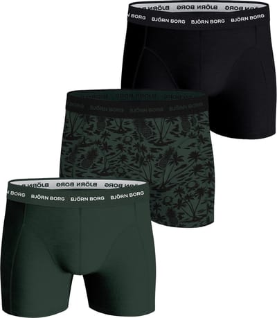 Björn Borg Cotton Strecht Boxershort Heren - Zwart/Groen - 3 stuks - Heren onderbroeken - Katoenen Boxer