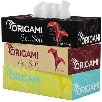 Origami 2-laags gezichtstissuebox | Autotissue - Pak van 3 (200 Trekken Per Doos, 600 Vellen)