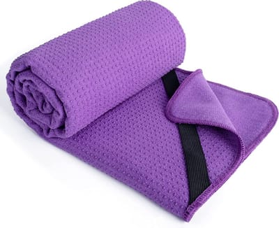 SnelShoppen - Microfibre Hot Yoga Towel Mat met Antislip Siliconen Grip en Veilige Elastische Bandjes, 24 x 72 Inch (Paars) voor Stabiliteit en Hygiën