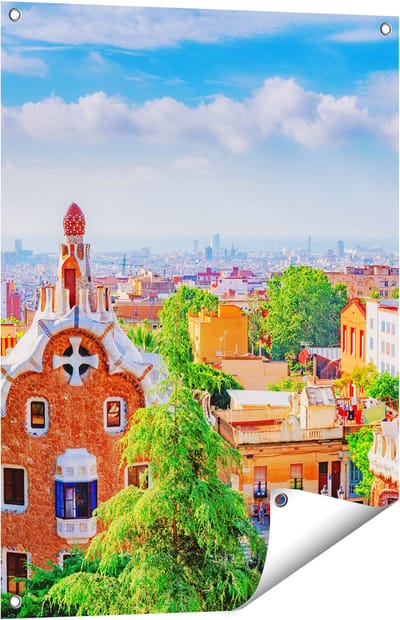 Gards Tuinposter Park G�ell in Barcelona - Kleurrijk - 60x80 cm - Tuindoek - Tuindecoratie - Wanddecoratie buiten - Tuinschilderij