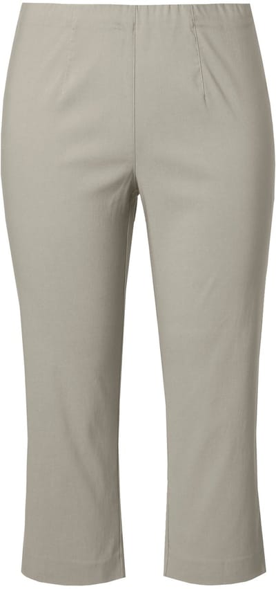 Ulla Popken - Dames - Bengalin broek kuitlang elastische tailleband stretch - Grijs taupe - Maat 44