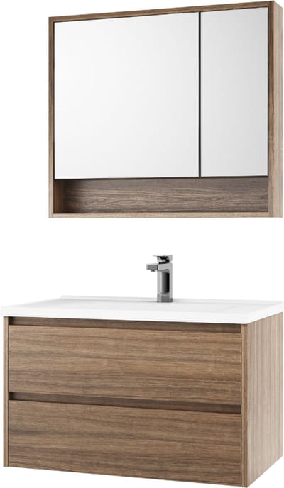 Vireno Wastafelmeubelset 80 cm - Badkamermeubel - Voorgemonteerd - Soft-close - Spiegelkast - Badkamer - Eiken