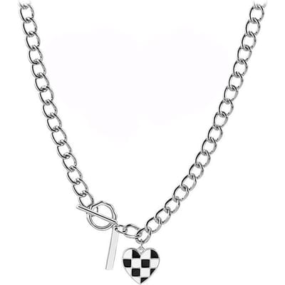 Schaakbord Liefde Ketting Dames Zomer Ontwerp Lichte Luxe Niche Accessoire Hot Girl Zoete en Pittige Stijl Titanium Staal Ketting Dames Hanger gray