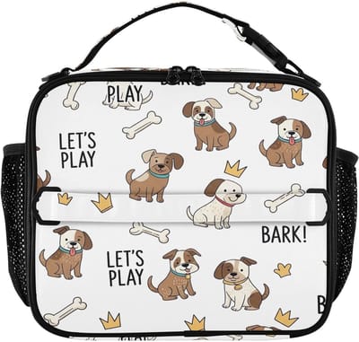 Lunch Koeltas - Draagbare Koelbox - Eten Vers Houden - Stijlvol Ontwerp - 5.5 Liter - Bruine Witte Honden
