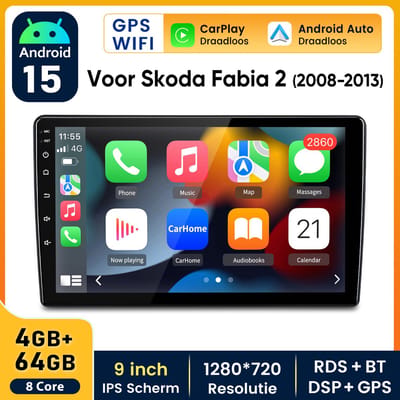 Hexinex 10.1" Octa-Core autoradio Geschikt Voor Skoda Fabia 2 (2008- 2013) - Draadloos CarPlay, Android Auto, multimediaspeler, GPS, WIFI, DSP, 4GB+64GB