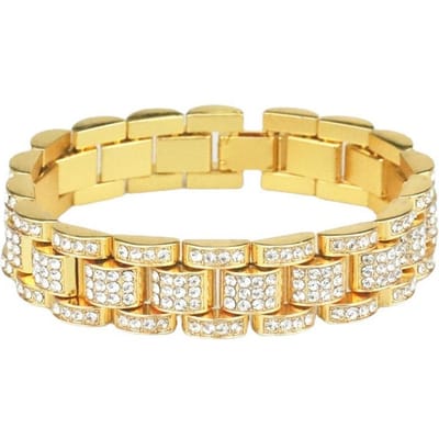 Draaibaar Dollar Kristal Cubaanse Schakel Armband Voor Mannen Vrouwen Hip Hop Legering Bling Strass Goth Handketting Sieraden beige