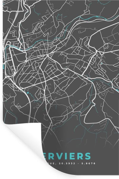 Muurstickers - Sticker Folie - Stadskaart – Grijs - Kaart – Verviers – België – Plattegrond - 20x30 cm - Plakfolie - Muurstickers Kinderkamer - Zelfklevend Behang - Zelfklevend behangpapier - Stickerfolie