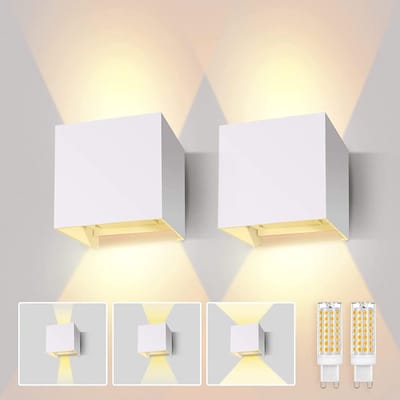 Wandlamp met verwisselbare G9 LED, instelbare stralingshoek, buitenverlichting, warm wit, 3000K, aluminium, 2 stuks