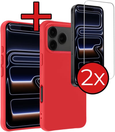Hoesje - Met 2x Screenprotector - Geschikt voor iPhone 17 Pro / 18 Pro - Sterk & Shockproof - Telefoon Hoes - Back Cover - Siliconen Case - Telefoonhoes - Rood