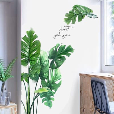 Tropische Bladeren Muurstickers - Groene Planten en Palmbladeren - Zelfklevende Vinyl Wanddecoratie voor Woonkamer, Slaapkamer of Kantoor