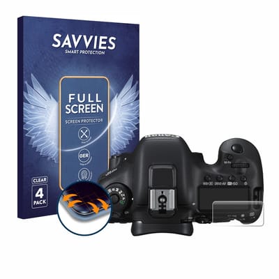 Savvies - Screenprotector voor Canon EOS 7D Mark II (Schouderdisplay) - Folie Beschermfolie transparant volledig dekking 4 Stuks