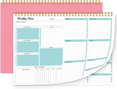 Wekelijks Planner Notitieblok - Ongedateerde Planning voor Doelen, Taken en Gewoontes - A5 Formaat - 52 Vellen
