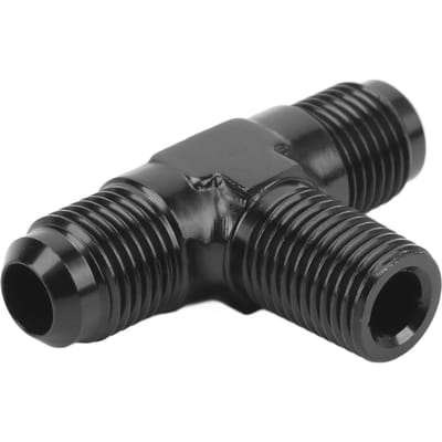 T-stuk Adapter 3-weg T-vormige Connector Fitting Aluminiumlegering Zwart Geanodiseerde Afwerking 6AN naar 14 NPT 6AN to 1/4 NPT