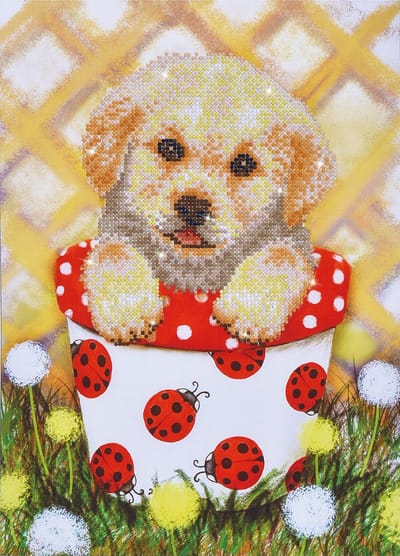 DIAMOND DOTZ Pup In Pot - Diamond Painting - 20.587 Dotz - 42x30 cm