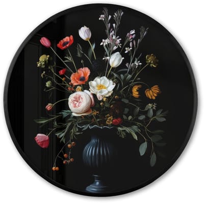 Poster in lijst Rond - Fotolijst 60x60 cm - Posters - Bloemstuk - Vaas - Zwart - Ronde posterlijst zwart - Decoratie - Wanddecoratie woonkamer - Muurdecoratie slaapkamer