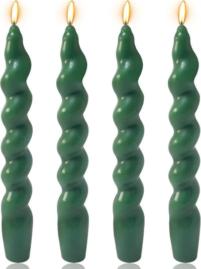 4 Stuks Spiraal Kaarsen 18cm Donkergroen, Geurloos en Druipvrij voor Diner, Bruiloft en Decoratie