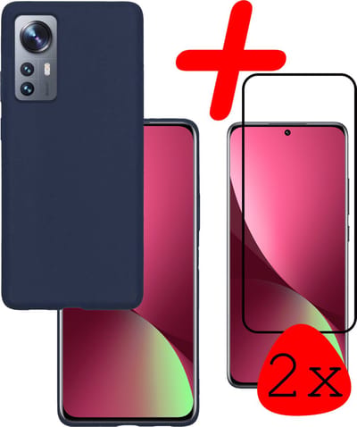 Hoesje Met 2x Screenprotector - Geschikt voor Xiaomi 12 Pro - Sterk & Shockproof - Back Cover - Siliconen Case - Telefoon Hoes - Donkerblauw