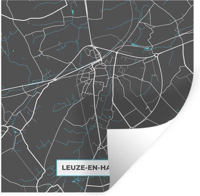 Muurstickers - Sticker Folie - Plattegrond – Leuze en Hainaut – Blauw – Stadskaart - Kaart - 100x100 cm - Plakfolie - Muurstickers Kinderkamer - Zelfklevend Behang XXL - Zelfklevend behangpapier - Stickerfolie