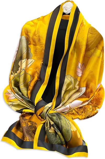 Zijde Sjaal voor Dames met Kleurrijke Bloemenprint en Kunstzinnig Schilderijpatroon - Lichte en Warme Sjaal voor Elk Seizoen, Ideaal als Zonnebescherming en Accessoire