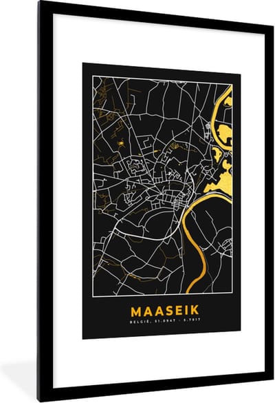 Fotolijst incl. Poster - Kaart - Plattegrond - Maaseik - Goud - Stadskaart - 80x120 cm - Posterlijst