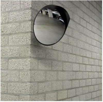 Carpoint Veiligheidsspiegel – Rond – Ø30 cm – Optimaal & veilig zicht – Toepasbaar bij in- en uitritten, industrieterreinen, parkeergarages of in magazijnen - Verbrede rand tegen hinderlijk zonlicht - Met metalen bevestigingsbeugel