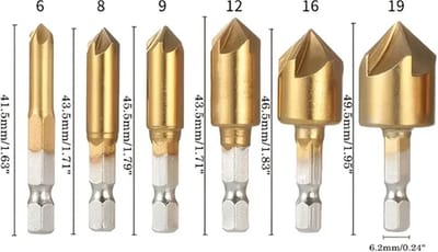 Verzinkboren Set 6 t/m 19mm - 6-delig - geschikt voor hout - 90 graden verzinkboor - Hoge oppervlaktehardheid
