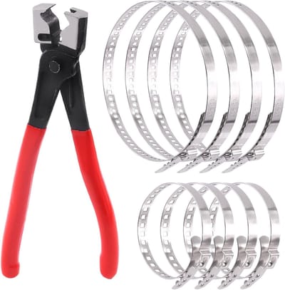 Multifunctionele Slangklem Tang Set van 9 Stukken met RVS Klemmen voor Aandrijfas en Clic-R Klemmen, Ideaal voor Auto- en Tuinwerkzaamheden