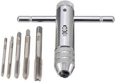 Set van 5 Draad Snijgereedschappen met T-Handvat voor M3-M8, Inclusief Ratchet Tap Houder en Glijdend Handvat