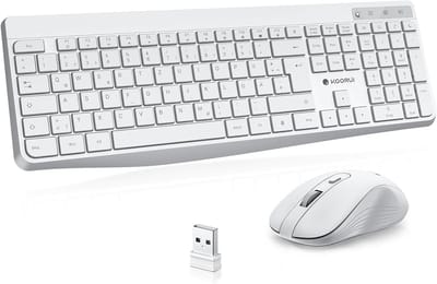 Draadloos Toetsenbord en Muis Set - Stil QWERTZ Toetsenbord met Functietoetsen en Ergonomische Muis voor Windows, MacOS, en Linux