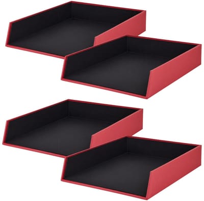 1335452360-4 - S.O.H.O ordnerbak voor DIN A4, rood, 4 stuks, stapelbare ordnerbakken, brievenbak 26 x 6 x 32 cm