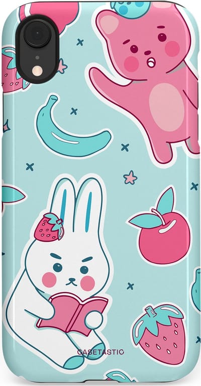 Casetastic hoesje geschikt voor Apple iPhone XR - Dubbellaagse bescherming - Fruitige vriendjes - Fashion Case - Mintgroen Lichtgrijs Lichtroze Wit