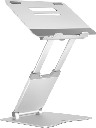 DESQ Aluminium laptopstandaard | Volledig verstelbaar | Max 10 kg | Voor zitten en staan | Telescopisch | Schermhoogte 3-45 cm | Voor alle 10-17 inch laptops
