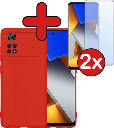 Hoesje - Met 2x Screenprotector - Geschikt voor Xiaomi Poco X4 Pro 5G - Sterk & Shockproof - Telefoon Hoes - Back Cover - Siliconen Case - Telefoonhoes - Rood