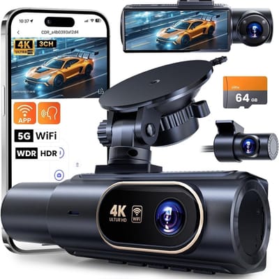 Dashcam - 4K HD - 64GB - Voor auto - Voor en Achter Camera - G-Sensor - Timelapse Functie - Dual Dashcam