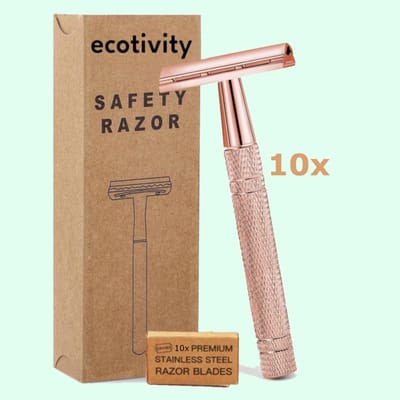 Ecotivity Safety Razor Scheermesjes voor Vrouwen met 10 Double Edge Scheermesjes - Dubbelzijdig klassiek Scheermes - Pastle Purple - Rose Goud - Zero Waste Scheermesje Veiligheidsscheermes