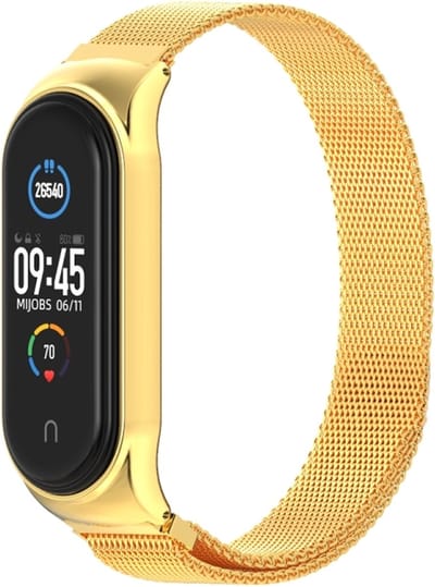 Milanees bandje met case - geschikt voor Xiaomi Mi Band 3/ Mi Band 4 / Mi Band 5 - goud