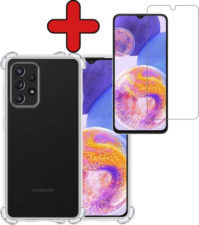 Hoesje - Met Screenprotector - Geschikt voor Samsung Galaxy A23 - Sterk & Shockproof - Back Cover - Siliconen Case - Telefoon Hoes - Shock Proof - Telefoonhoes - Transparant