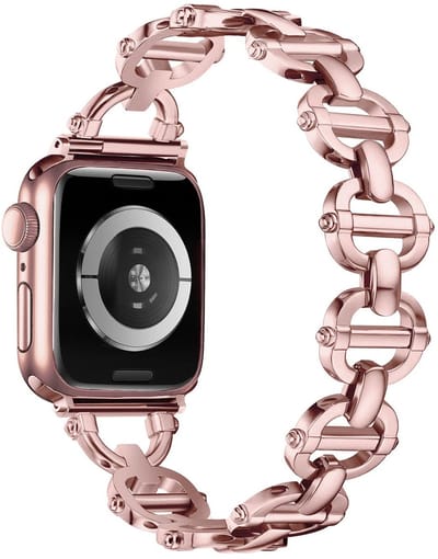 By Qubix - Geschikt voor Apple Watch bandje - Metalen ladder schakelbandje - Rosé pink - Geschikt voor Apple watch 44mm / 45mm / 46mm / 49mm (Ultra 1,2 en 3) - Smartwatch bandje