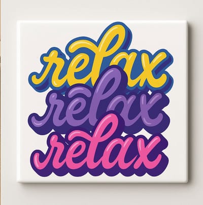 Relax Typografie Keramische Tegel 15x15cm – Kleurrijke Moderne Muurdecoratie – Rustgevende Woondecoratie voor Woonkamer, Slaapkamer of Kantoor