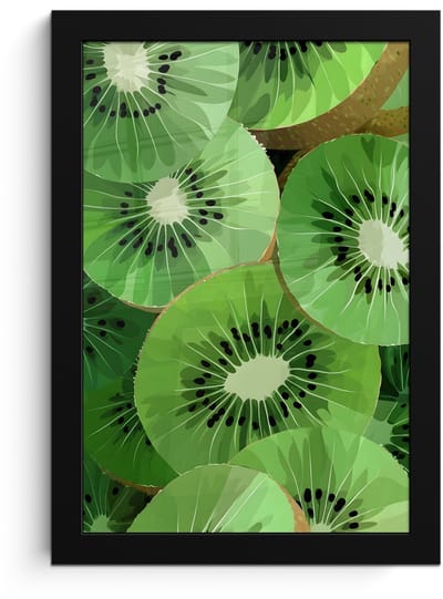 Poster in lijst - Fotolijst 20x30 cm - Posters - Kiwi - Groen - Pitten - Posterlijst zwart - Decoratie - Wanddecoratie woonkamer - Muurdecoratie slaapkamer