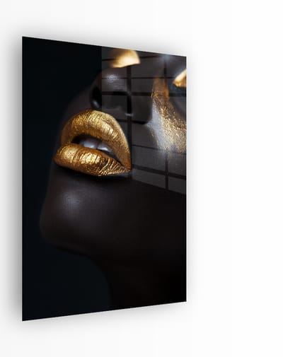 Indoorart - Glasschilderij African Gold Lips 40x60 CM - Afbeelding op plexiglas - Inclusief montagemateriaal