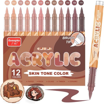 Acrylstiften Set 12 Bruine Tinten - Markeerstiften voor Steenschilderen, Glas, Hout, Metaal - DIY Handwerk