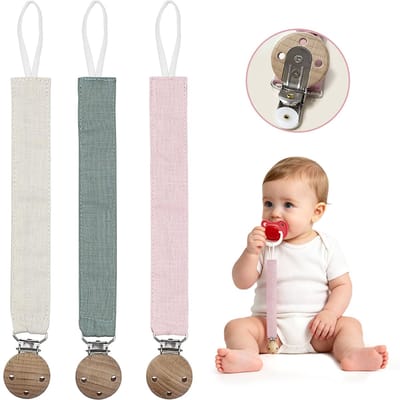 3 stuks Babyfopspeenkettingen – 25 cm – Fopspeenkoordjes – Anti-verlieskoordjes – Fopspeenclips – Unisex (voor jongens en meisjes) – Clip-houders – Anti-valkettingen – Koordjes met drukknoop – Fopspeenbevestigingen