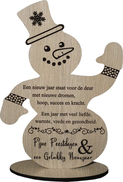 Kerstkaart sneeuwman - originele wenskaart - kaart van hout - kerstmis - eindejaar - 17.5 x 25 cm