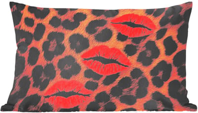 Sierkussens - Kussentjes Woonkamer - 60x40 cm - Lippen - Drie - Rood - Panterprint