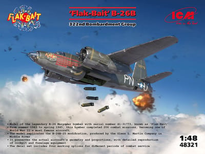 ICM Modelbouwpakket Vliegtuigen - 48321 Martin B-26B Marauder ‘Flak Bait’ - 322nd Bombardment Group - Propeller Vliegtuig Plastic - 1:48 - Modelbouw