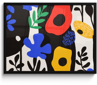 Poster in lijst - Fotolijst 70x50 cm - Posters - Bloemen - Bladeren - Abstract - Zwart - Posterlijst zwart - Decoratie - Wanddecoratie woonkamer - Muurdecoratie slaapkamer