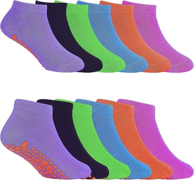 Trampolinesokken Kinderen - Antislip Sokken Jongens - Veilig Spelen - Met Handgrepen - 6 Paar - Multikleur